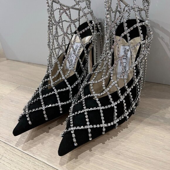 JIMMY CHOO Scotty Suede Pumps With Crystal Chains - Picture 4 of 10